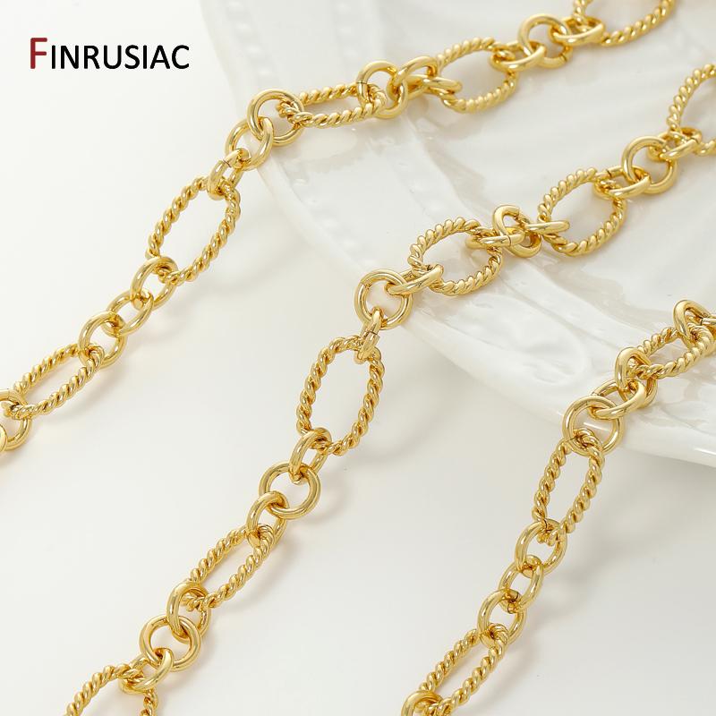 18K Gold Plated Brass Twisted Oval Link Chain,Chunky Hip Hop Punk Link Chain for Jewelry Making Supplies,DIY Jewelry Materials