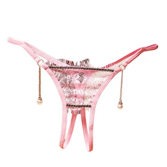 Mulheres sexy virilha aberta transparente renda g-string tanga roupa íntima de pérola falsa