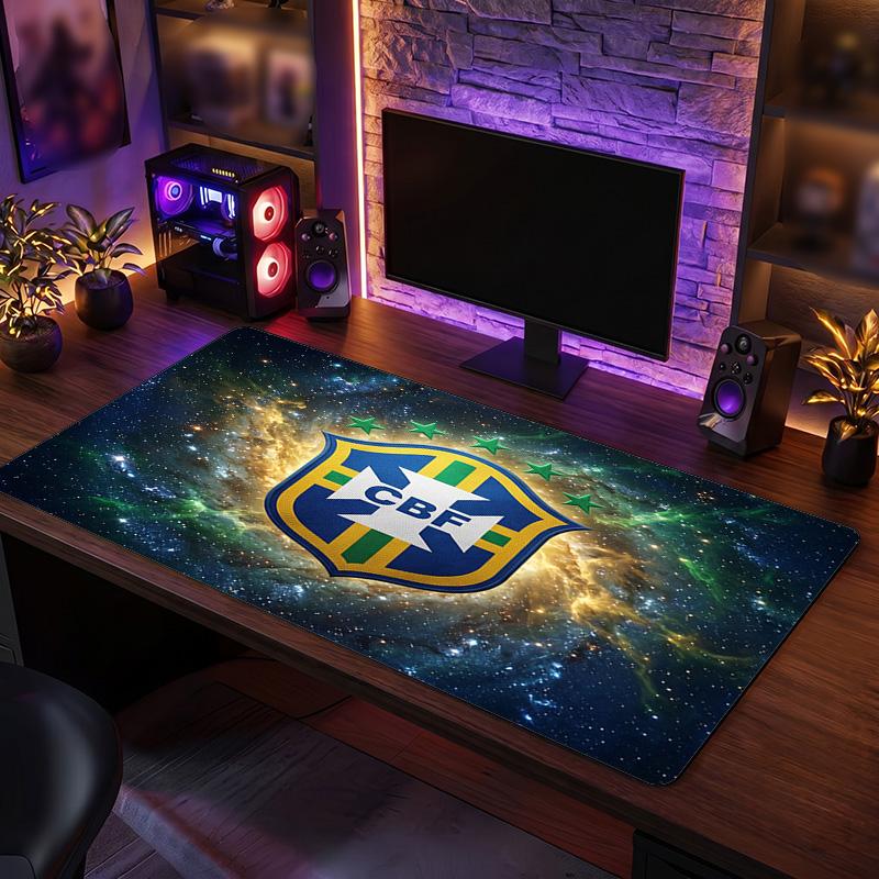 Brazil Football Crest Mouse Pad, Extended Non Slip Rubber Desk Mat for Gaming Office Laptop Fan Gift