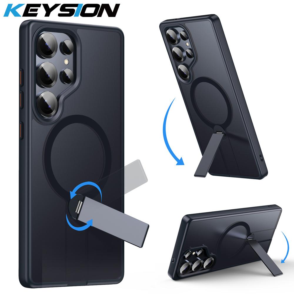 KEYSION 360 Hidden Metal Stand Magnetic Case for Magsafe for Samsung Galaxy S24 S25 Ultra S24+ S25+ Matte Shockproof Phone Cover