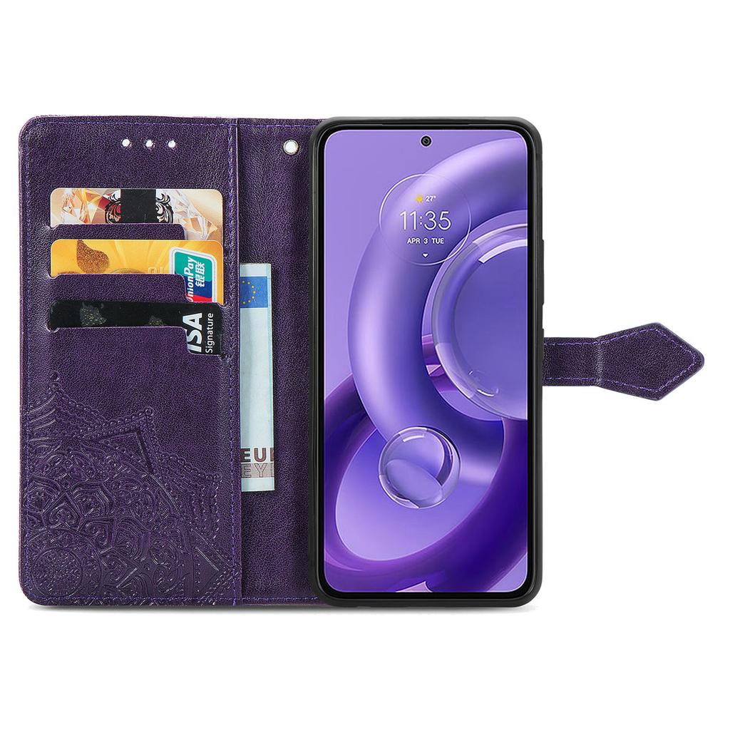 For Motorola Edge 30 Neo 5G/Edge 30 Lite 5G Wallet Stand Phone Cover Embossed Mandala Pattern PU Leather Flip Phone Case