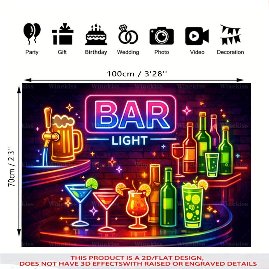 Neon Bar Birthday Photo Backdrop, for Birthday Party Photo Booth Decor