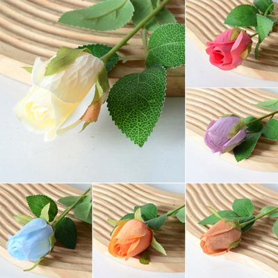 2 Pcs Artificial Rose Flowers Long Stem Fake Silk Rose Bud with Leaves for DIY Wedding Bouquet Table Centerpiece Home Decor