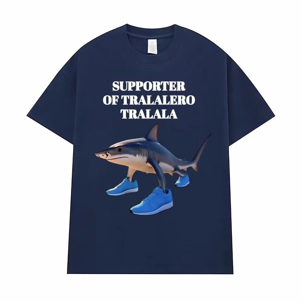 Funny Running Shark Meme T Shirt Supporter of Tralalero Tralala Graphic T-shirt Men Women Clothing Humor Casual Comfort T Shirts