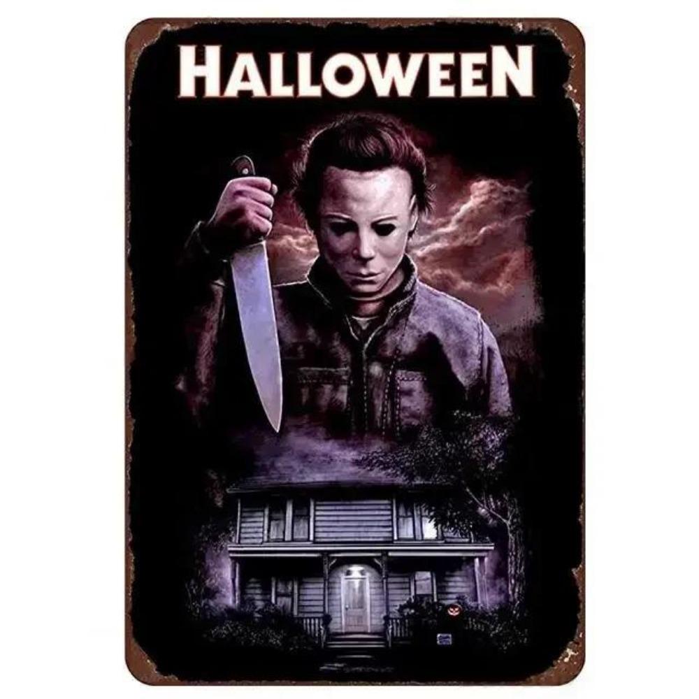 Kovové nástěnné umění Halloweenská hororová dekorace 20x30cm Domácí Jeskynní Muž Filmová cedule