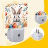 Easter Eggs Bunny Leaves Plug in Night Lights,Watercolor Cute Rabbit Night Light Plug into Wall with Dusk to Dawn Sensor Decor for Women Men
