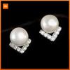Huitan V Shaped Women Stud Earrings Imitation Pearl Versatile Party Wedding Fashion Accessories Inlaid Shiny CZ Elegant Jewelry