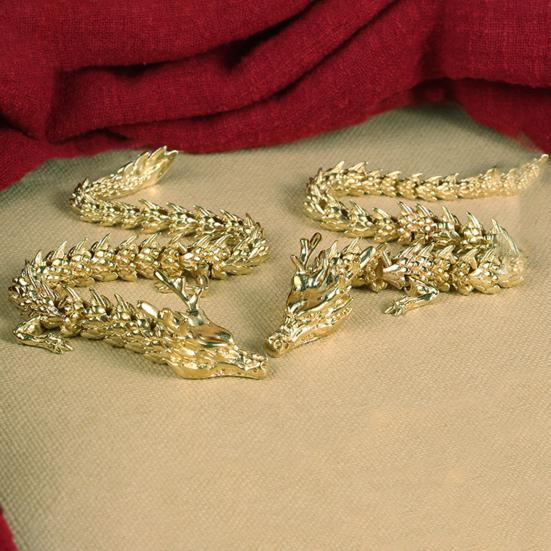 3D Printed Chinese Dragon Figurine Movable Joints Golden Loong Figure Articulated Dragon