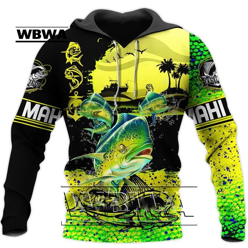 Fishing Love Mahi Mahi Fish 3D Plná velikost tisku Mikina s kapucí Muž Ženy Harajuku Outwear mikina na zip svetr Unisex