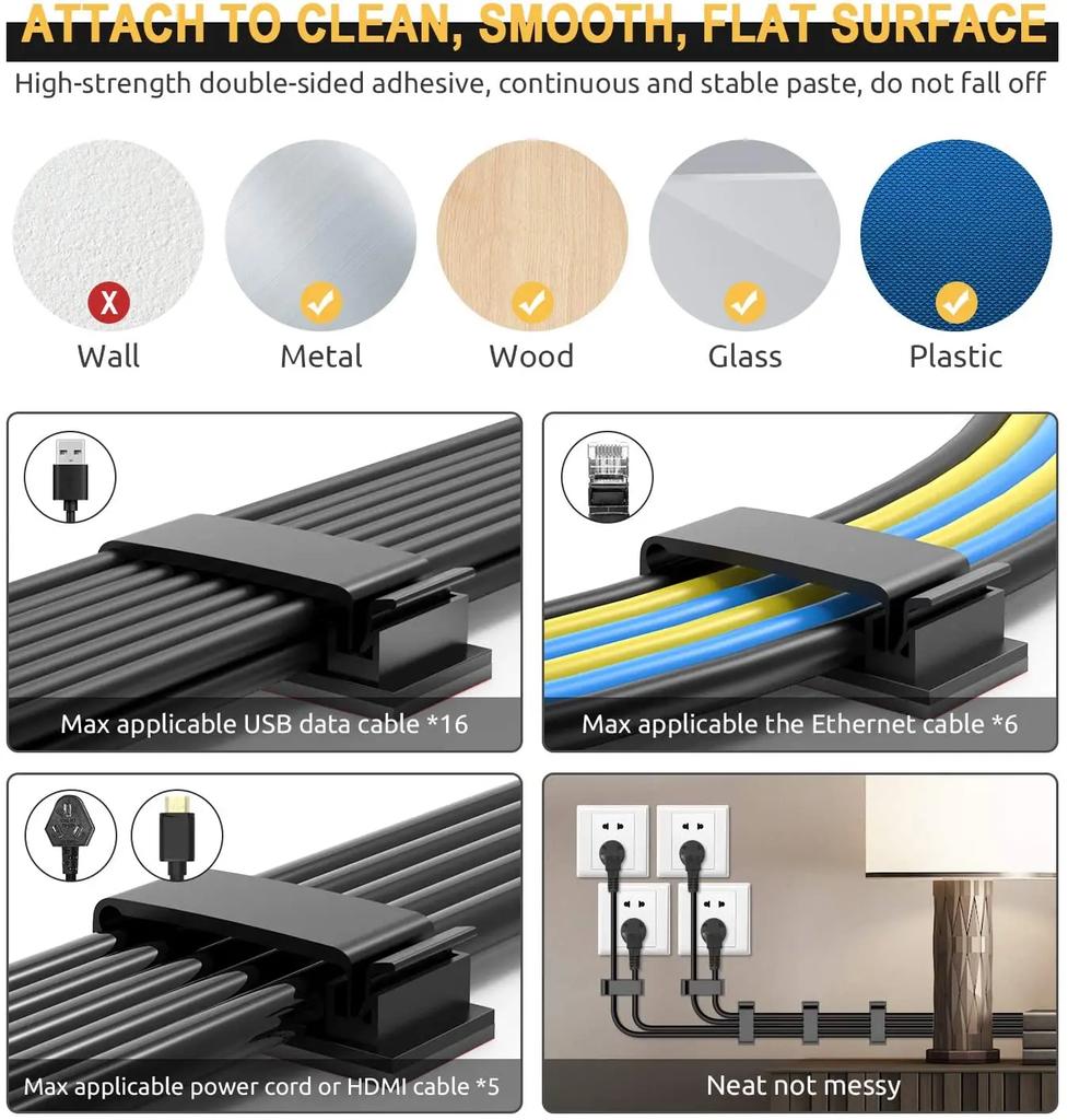 Self-adhesive Wire Organizer Cable Holder Cord Management Harness Clamp Clip For PC Power USB Cable Wiring Desktop Cord Manager