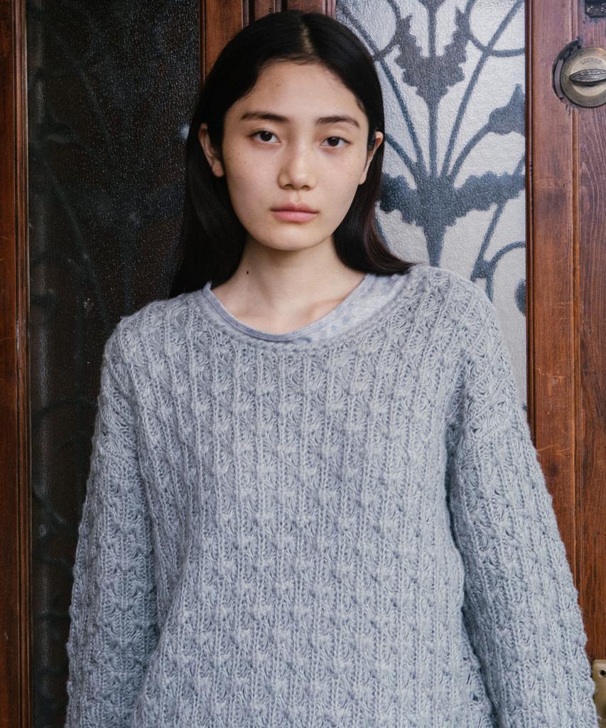 OHESHIO Nubby Textured Half Knit, Navy