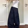 Women Black High Street Vibe Wide Leg Jeans Autumn Winter Men Women Washed Loose Straight Pants