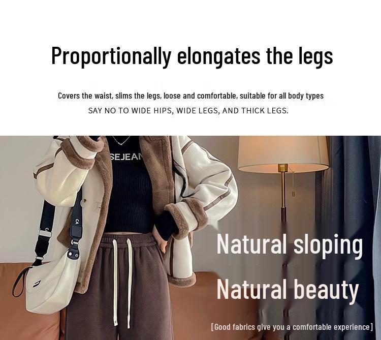 2024 Women's Slim Fit Fleece-Lined Cotton Pants: Winter Outerwear, Petite Wide Leg, Straight Leg Sportswear