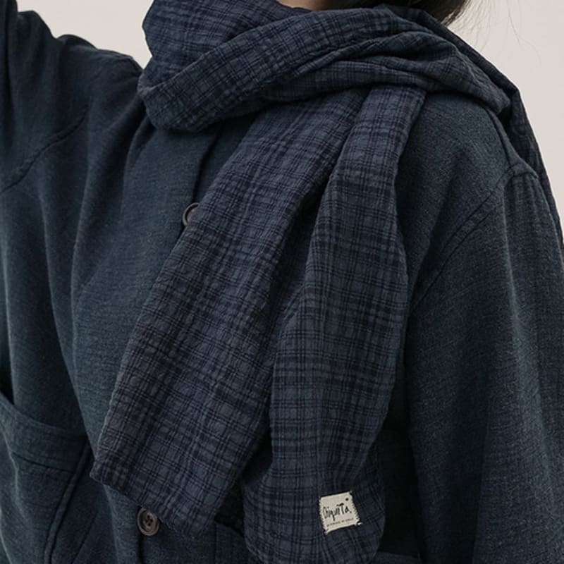 CHIQUITA Check Cotton Long Scarf Navy 250810NV