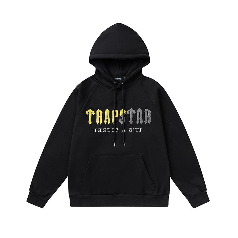 Trapstar towel embroidered letters fleece-lined zipper jacket, hooded sweatshirt pants, couple set