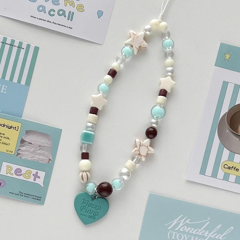 Ins Style Star Beaded Mint Chocolate Mobile Phone Lanyard For Ccd Camera
