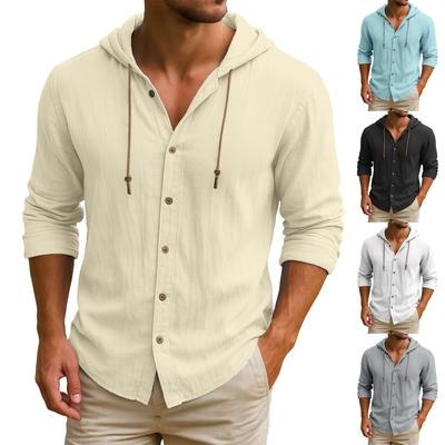 Men's Hooded T-shirt Color Cotton And Linen Men's Casual Long-sleeved Top