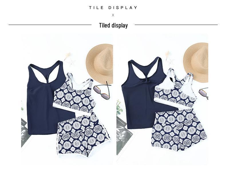 Women's Printed High-Waisted Boyleg Tankini: European & American Swimwear
