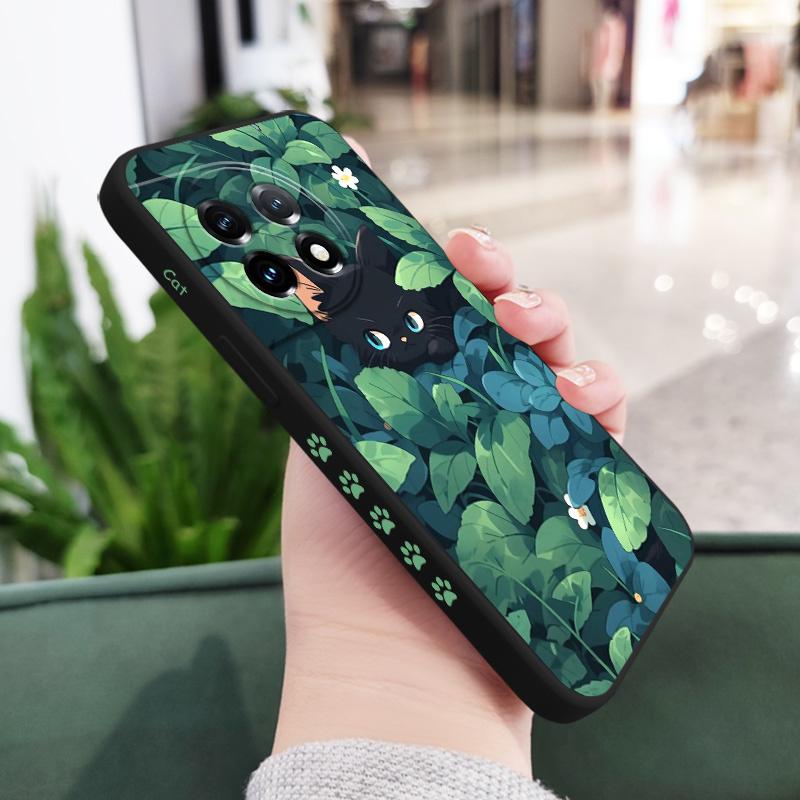 

Grass Cat Phone Case For Oneplus 12 12R 11 11R 10 10R 10T 9R 9RT 9 8T 8 7 7T Pro 5G Liquid Silicone Cover OnePlus 7 чорний