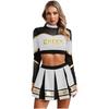 Womens Sports Dancewear Cheerleading Outfit Long Sleeve Sequins Crop Top with Pleated Skirt Set Cheer Uniform