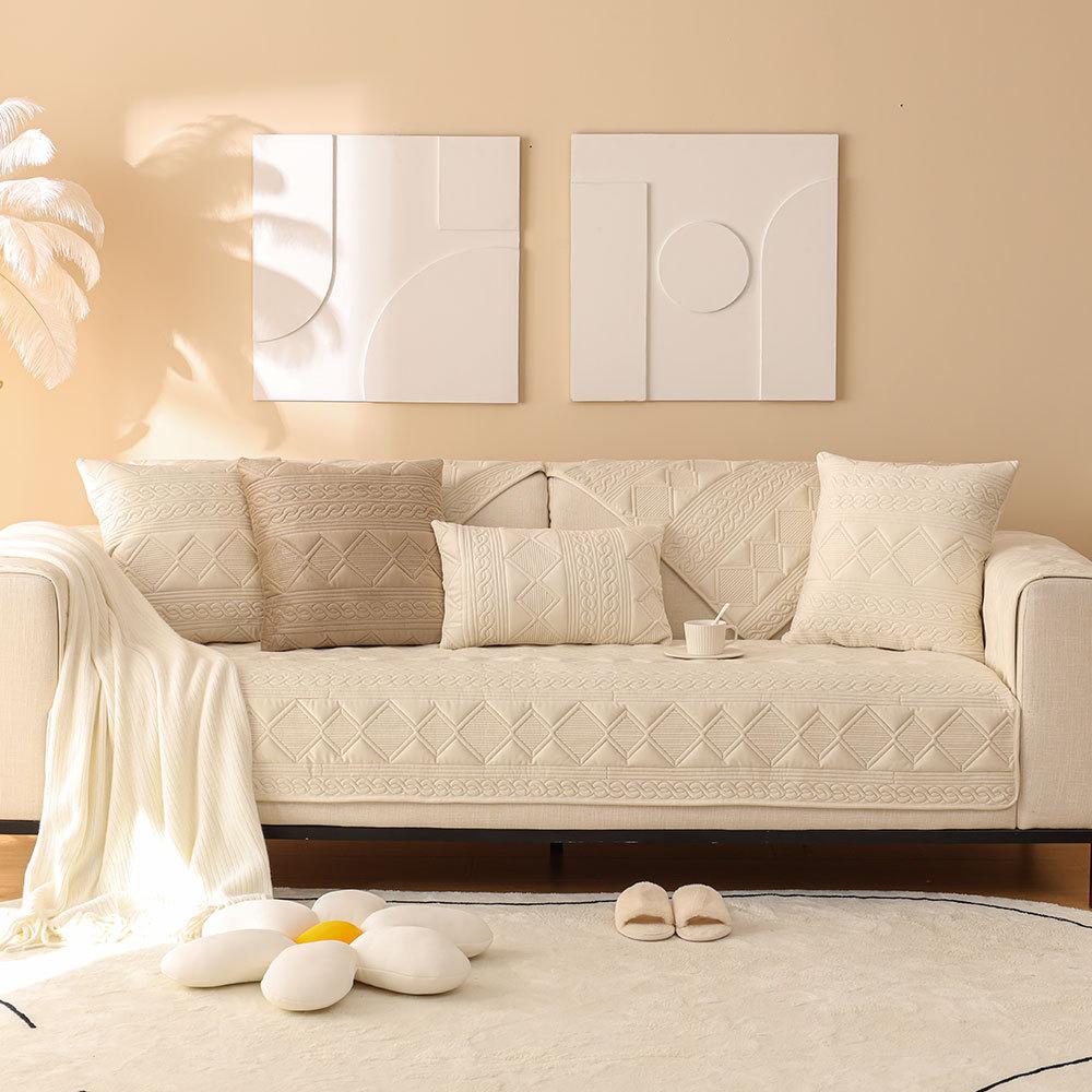 Soft Comfortable Velvet Sofa Cushion Four Seasons Universal Anti Slip Seat Cushion Solid Color Minimalist Breathable Couch Towel