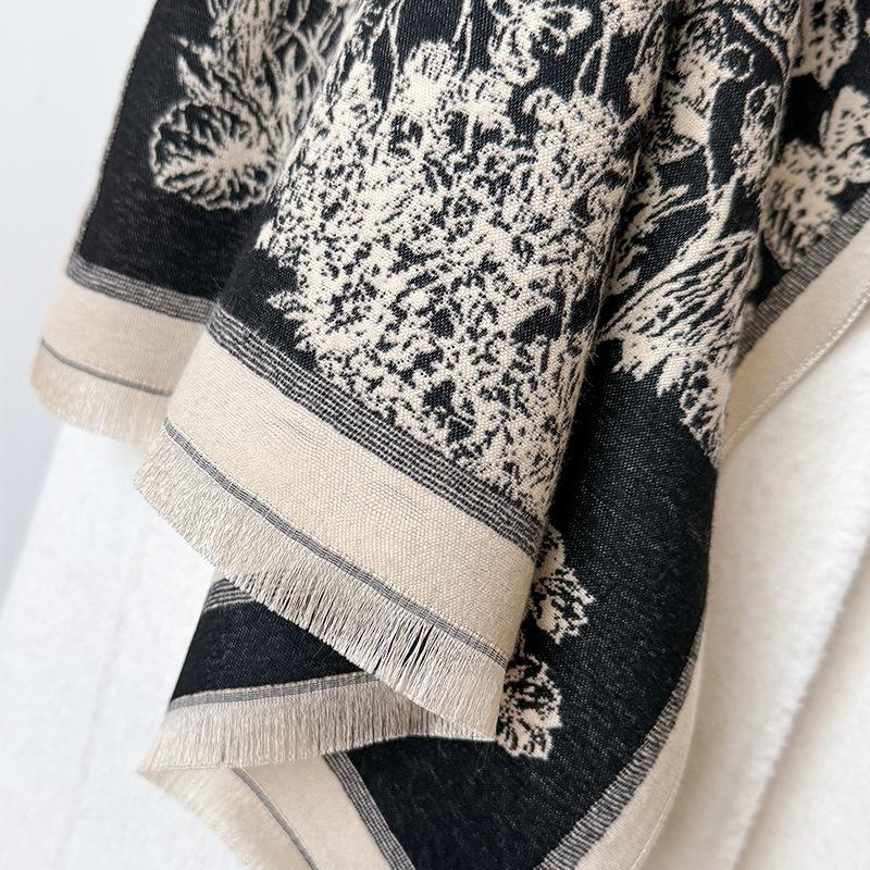 Imitation Cashmere Flowers And Plants Butterfly Mori Texture Printing Double-Sided Warm Scarf Shawl Outer Cover Women