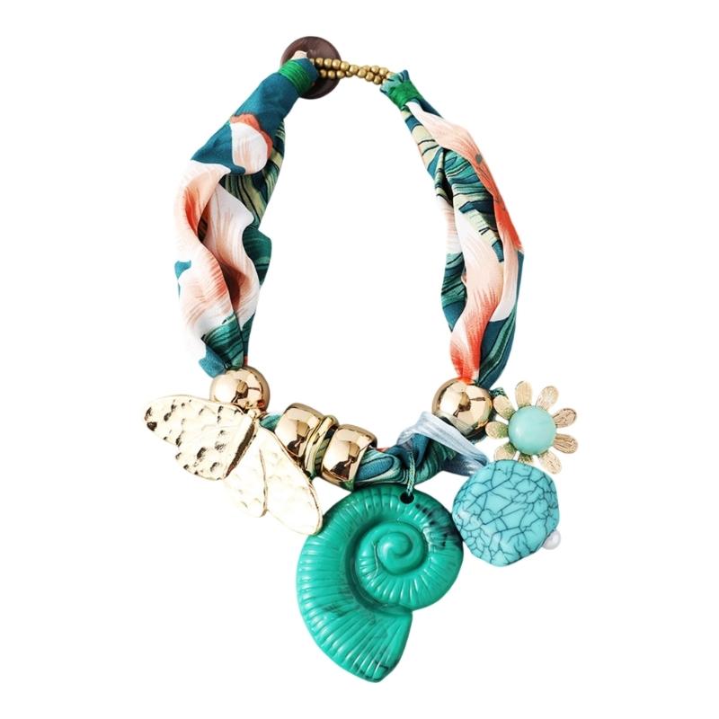 

Stylish Floral Scarf Necklace With Neck Wrinkle Coverage Soft Comfortable Blend Fabric Jewelry for Everyday or Vacation темно-зелений колір