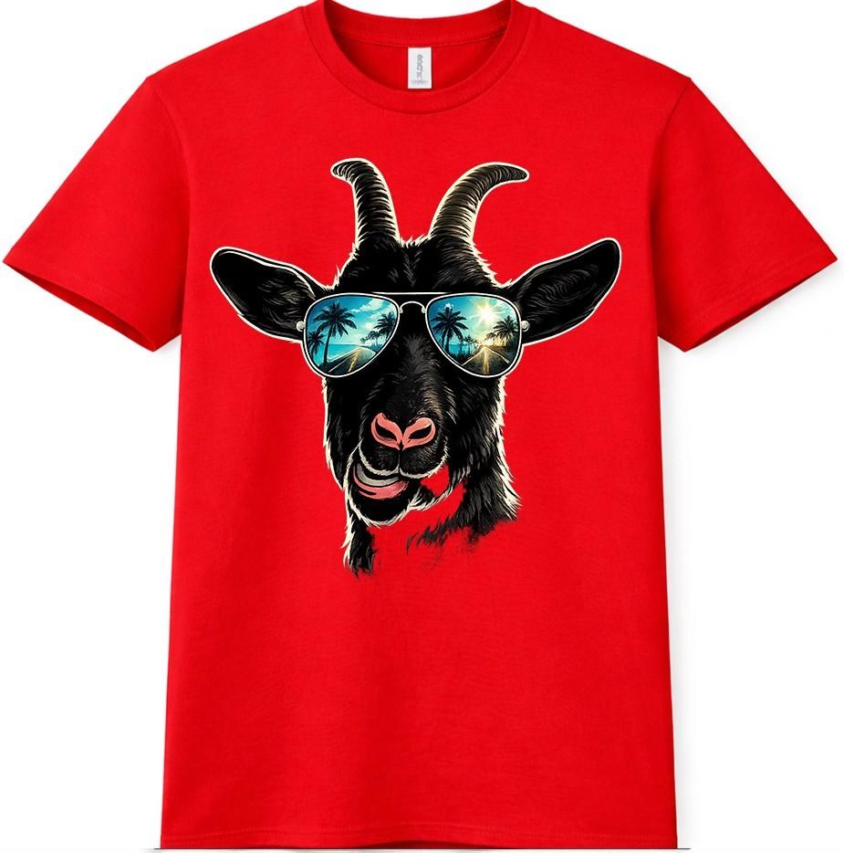 Cool Goat T Shirt Sunglasses Funny Farm Animal Graphic Tee Casual Top 4XL