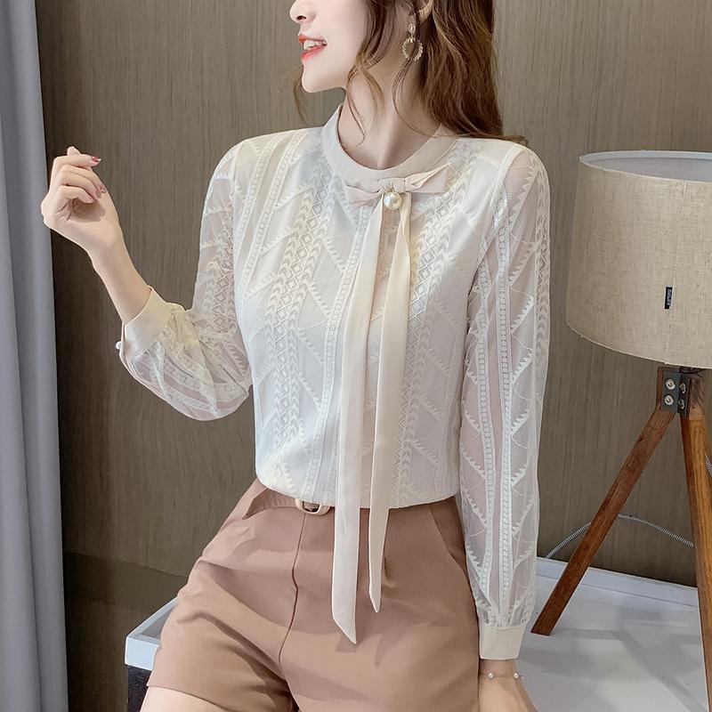 Fashion Long Sleeve O-Neck Lace Blouse Shirt Women Tops J324