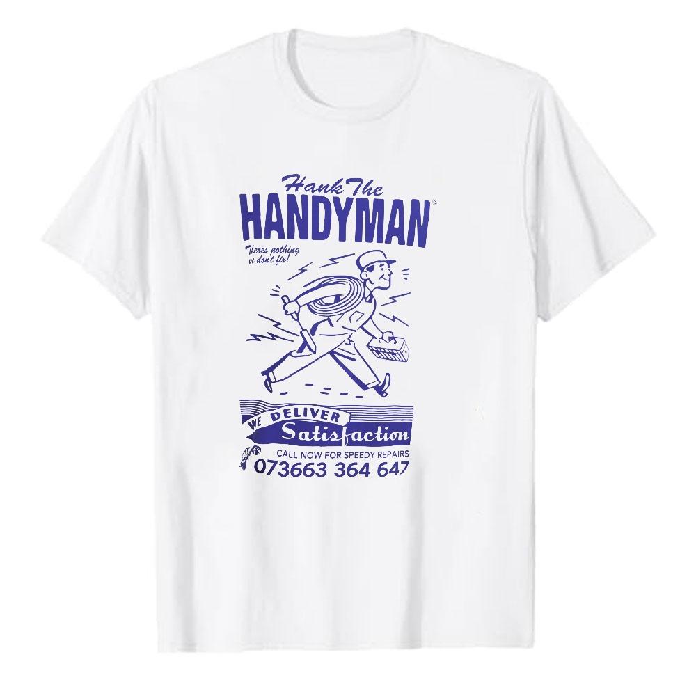 Vintage Handyman Service Phone Number Print T Shirt Men Cotton Tops Retro Worker Repairman Graphic Casual Daily Streetwear Tees