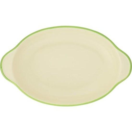Banko-yaki Oven-Compatible Color Line Oval Gratin Dish Green Tableware Ceramic Microwave Safe Made Japan 12476