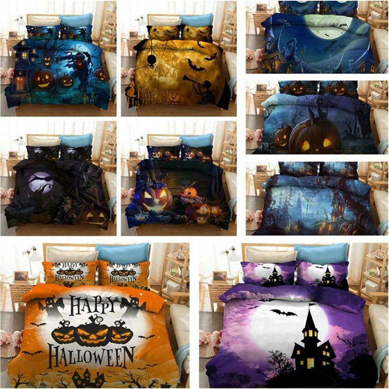 Festliches Halloween 3D Cartoon Bettwäsche-Set, das weichen Komfort mit Hexen- und Kürbis-Motiven bietet