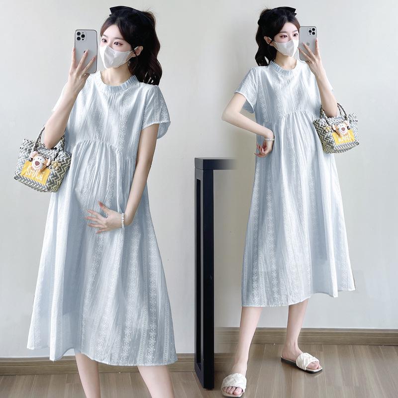 

2026 Summer Korean Maternity Midi Dress: Simple, Fashionable, Loose, Plus Size, Slimming XL светло-синий