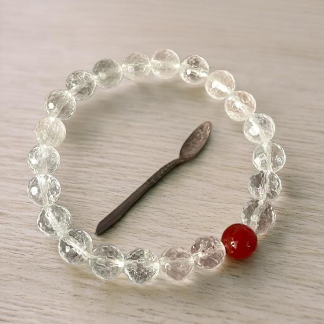 Korean Fashionable Red Agate White Crystal Faceted Beaded Bracelet