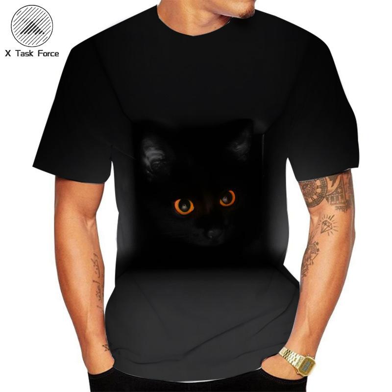 Summer Round Neck 3D Cat Printed Top Fashionable Casual Short Sleeved Men's T-shirts