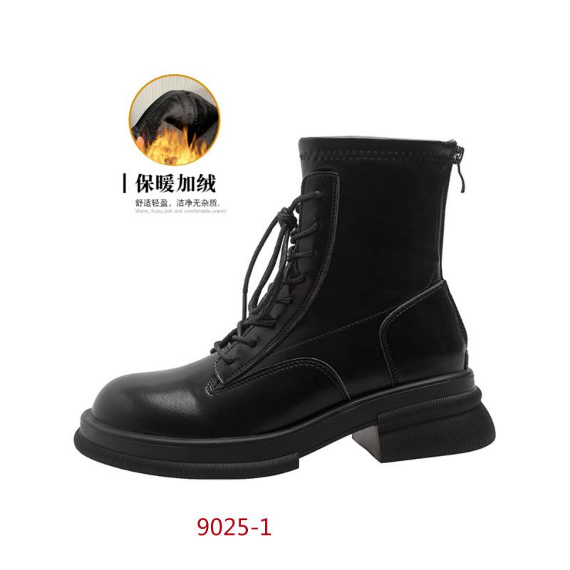 New thick-soled Martin boots with heightened elasticity and thin boots for women's thick-heeled lace-up short boots and velvet women's boots