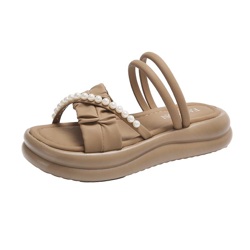Fashion Aphixta 4.5cm String Bead Sweet Sandals Slip On Women Shoes Two Way Wear Casual Summer Zapatos Mujer Wedges Woman Sandal Size 41