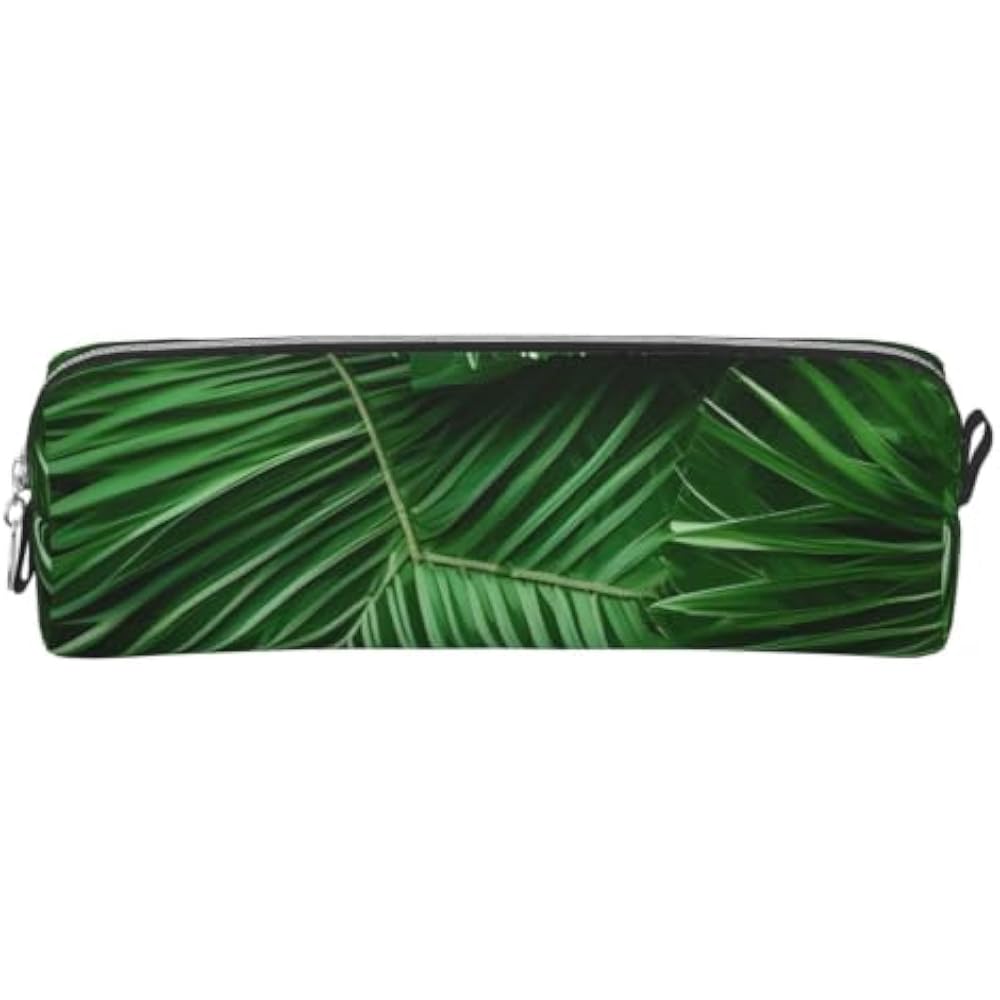 Cute Green Palm Leaf Print Unisex Pencil Case Pouch Office Travel Stationery Organizer Storage Ba...