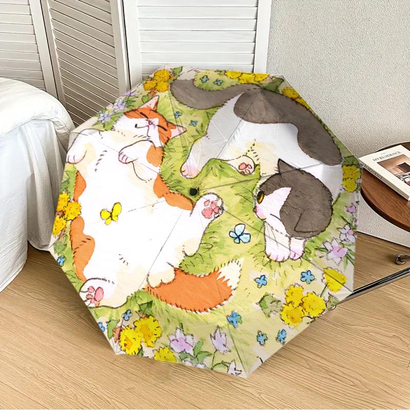 

1pc Floral Cat Art Automatic Folding Umbrella, 8-Rib Durable Frame, Durable Foldable Design - Elegant Gift for Commute yy251210084