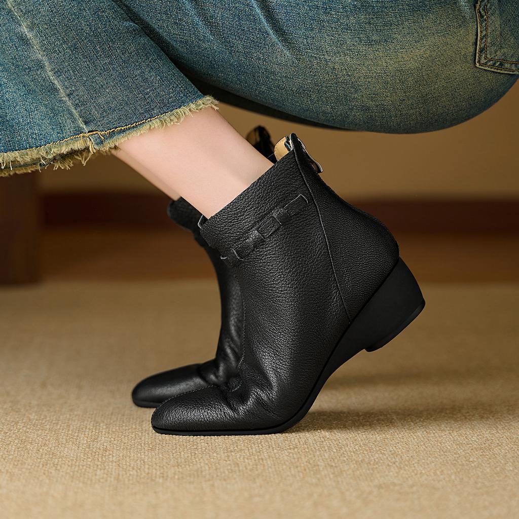 Fashion 2025 New Autumn Women Boots Genuine Leather Women Shoes Round Toe Chunky Heel Solid Modern Boots Daily Shoes Ankle Boots