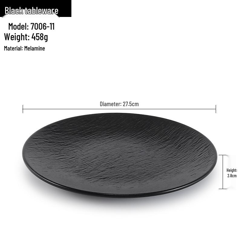 Melamine Black Round Plate for Pasta, Steak, Hot Pot, BBQ, and Tableware