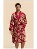 Yaoting Men's Long Sleeve Silk Pajamas and Bathrobe Set, Ice Silk Loungewear