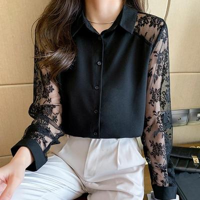 Women Blouses Shirts 2025 Spring Long Sleeve Women Blouse Shirt Turn Down Collar Black White Chiffon Blouse Shirt Women Tops J867