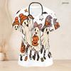 Women Plus Size Halloween Ghost Pumpkin Print Scrub Top V Neck Short Sleeve With Front Pockets