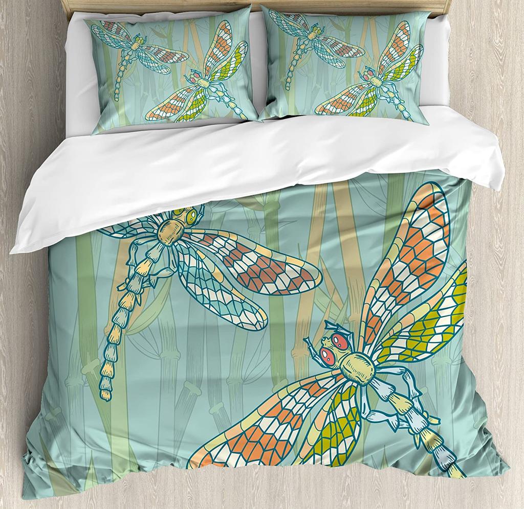 Dragonfly Flower Leaf Insect Butterfly Duvet Cover Bed Bedding Set Home Quilt Cover Pillowcases Bedroom Bedding Set No Sheet