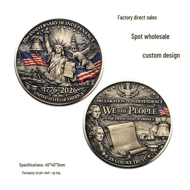 US 250th Anniversary Statue of Liberty & Declaration of Independence Commemorative Challenge Coin 40x40x3mm