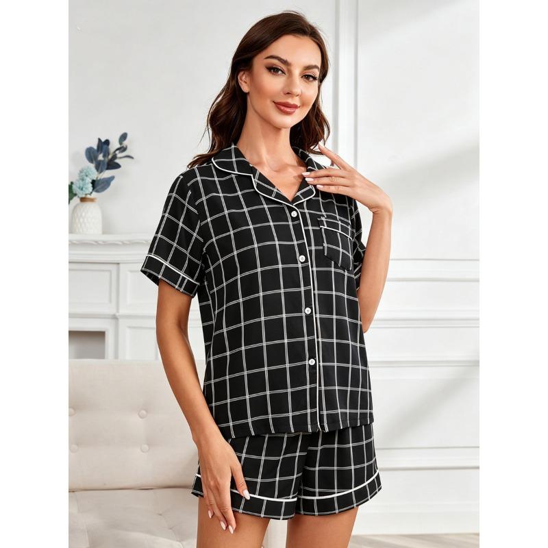 Women Short Sleeve Open Front Cardigan And Shorts Two Piece Pajama Set Casual Home Sleepwear