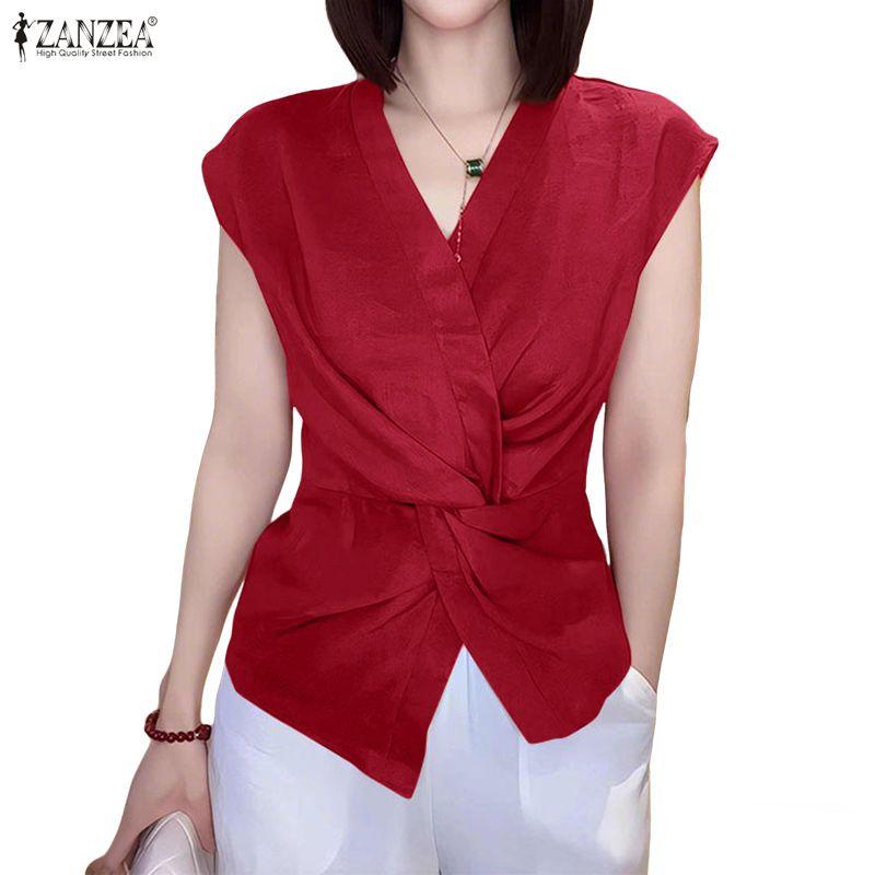 ZANZEA Women V-Neck Solid Color Casual Sleeveless Blouse