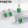 925 Sterling Silver Jewelry Set With Emerald And Zircon Necklace, Earrings And Ring, Elegant Accessories Collection For Women