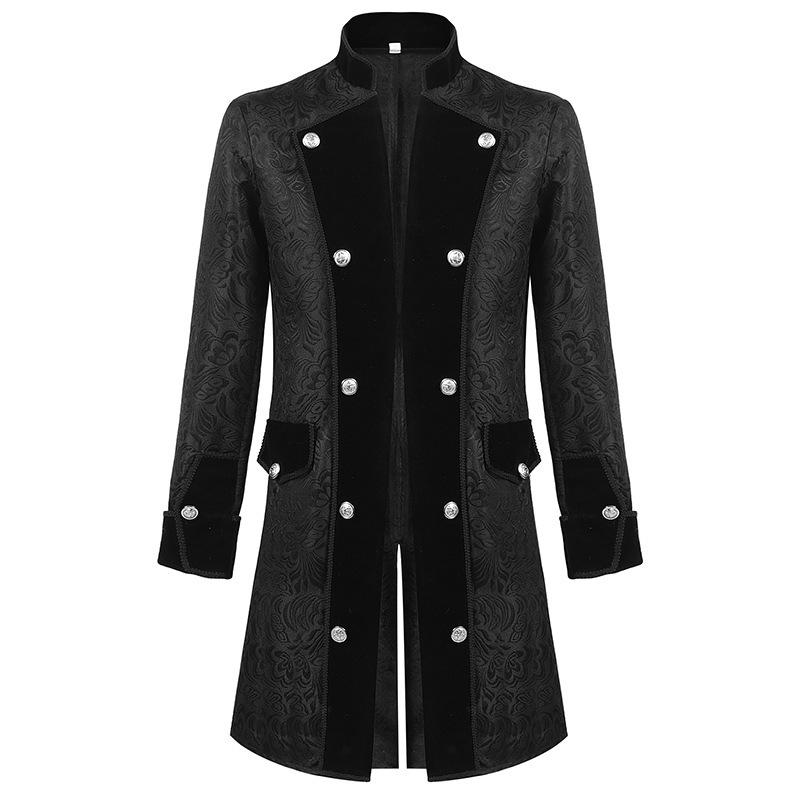2025 Men's Solid Color Jacquard Costume Jacket - Spanish Medieval Style, Perfect for Spring and Autumn Performances